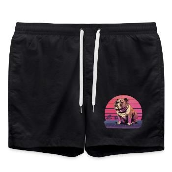 Bouledogue néon rétro - Short de bain - noir - Devant - AI Model Male 185 light (185cm)
