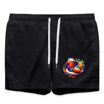 Mandarin duck - Swim Trunks - black - Front - AI Model Male 185 light (185cm)