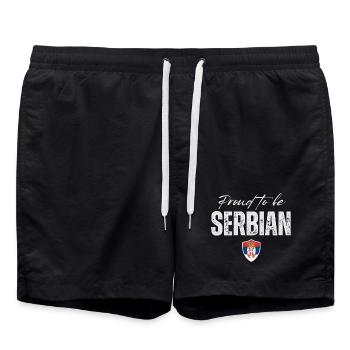 Serbe fier, fabriqué en Serbie - Short de bain - noir - Devant - AI Model Male 185 light (185cm)