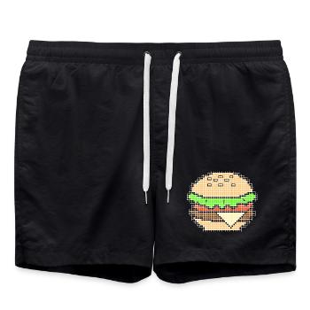 Pixel Art Cheeseburger Design - Badeshorts - Schwarz - Vorne - AI Model Male 185 light (185cm)