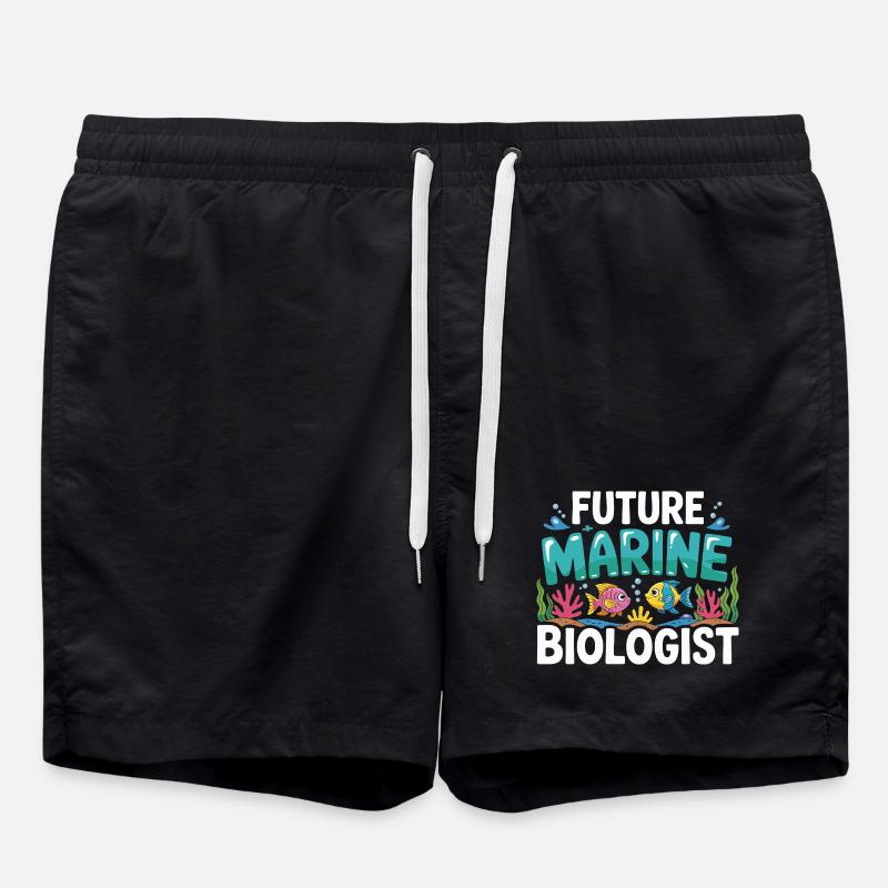 Future Marine Biologist with Fish - Swim Trunks - black