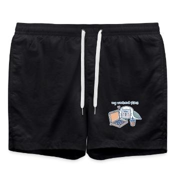 Kawaii Cat with Pizza Design - Swim Trunks - black - Front - AI Model Male 185 light (185cm)