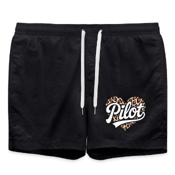 Leopard design with a heart for female pilots - Swim Trunks - black - Front - AI Model Male 185 light (185cm)