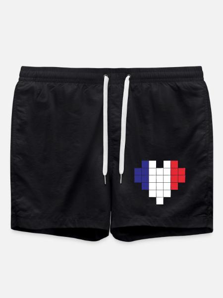 Pixel Heart France Flag - Swim Trunks - black