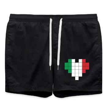 Pixel Heart Italy Flag - Swim Trunks - black - Front - AI Model Male 185 light (185cm)
