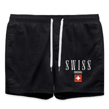 Swiss flag, made in Switzerland - Swim Trunks - black - Front - AI Model Male 185 light (185cm)