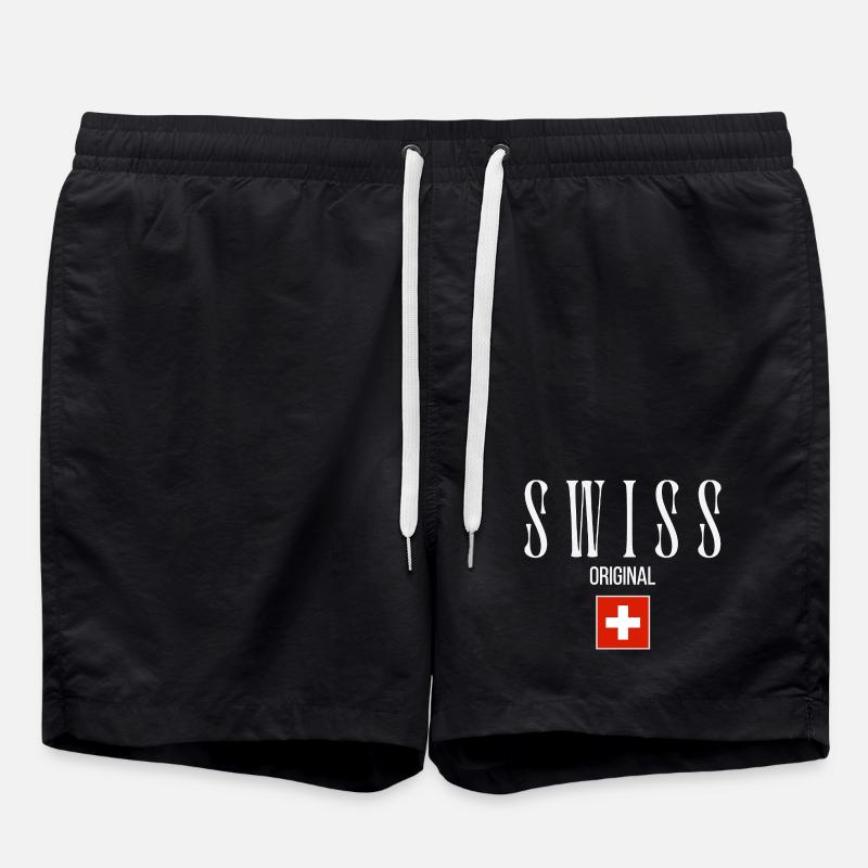 Drapeau suisse, fabriqué en Suisse - Short de bain - noir