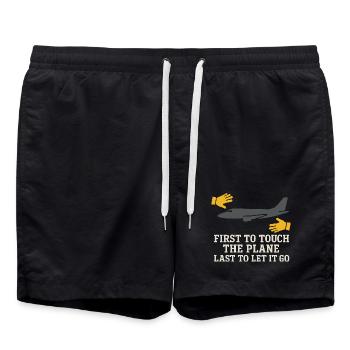 night shift ramp of the ground staff at the - Swim Trunks - black - Front - AI Model Male 185 light (185cm)