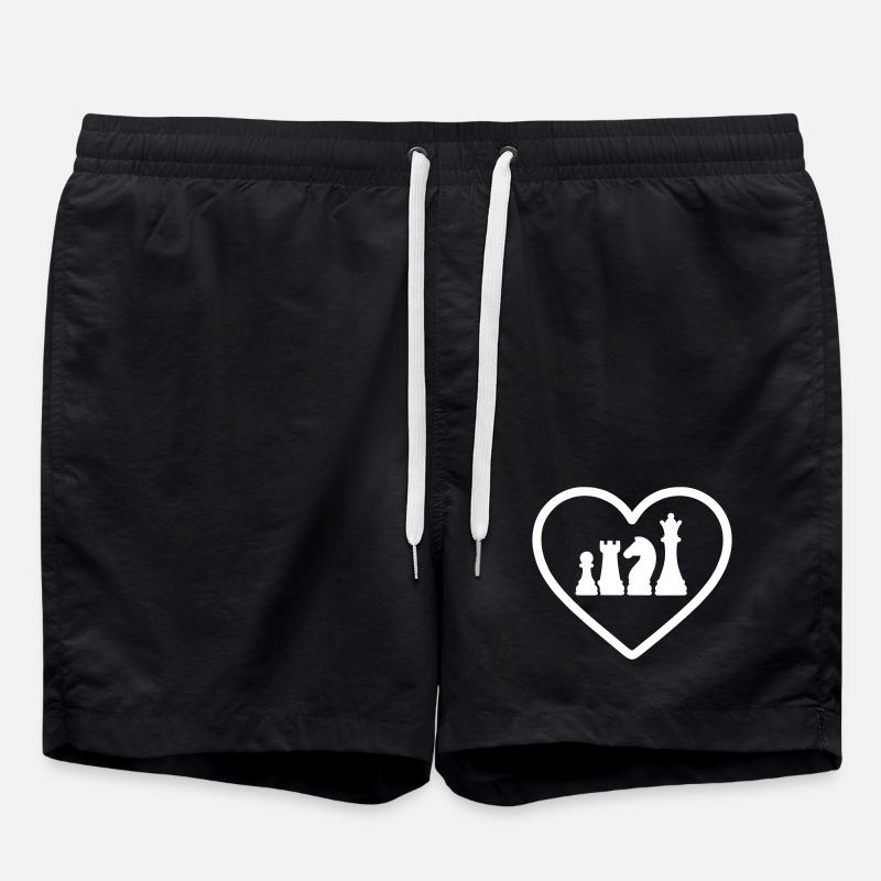 Herz-Schachfiguren - Badeshorts - Schwarz