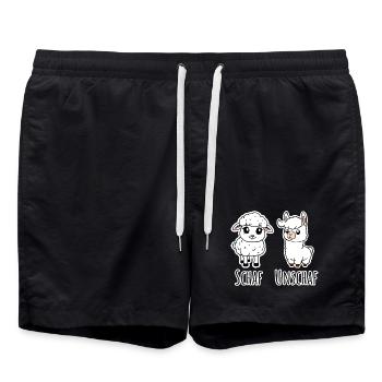 Schaf und nicht Schaf (Unschaf) - Lama kein Schaf - Badeshorts - Schwarz - Vorne - AI Model Male 185 light (185cm)