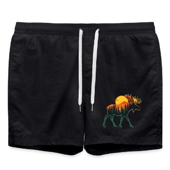 Elch, Wald, Natur, Wildnis, Outdoor, Tier - Badeshorts - Schwarz - Vorne - AI Model Male 185 light (185cm)