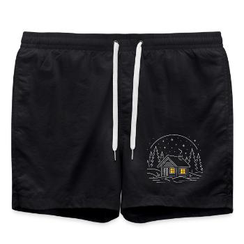 Night hut in the starry forest - Swim Trunks - black - Front - AI Model Male 185 light (185cm)
