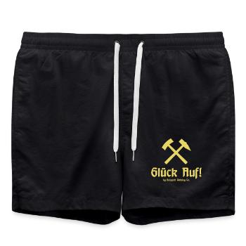 Glück Auf! - Ruhrpott - Zeche - Zollverein - Badeshorts - Schwarz - Vorne - AI Model Male 185 light (185cm)