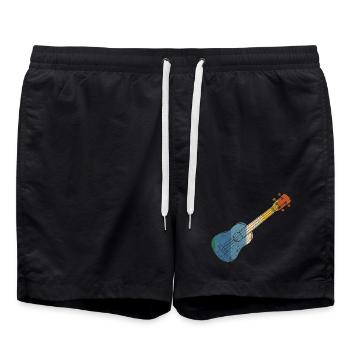 Hawaiian Ukulele Uke Retro Vintage - Swim Trunks - black - Front - AI Model Male 185 light (185cm)