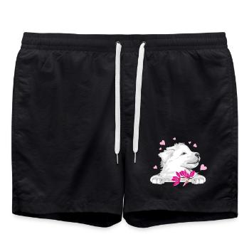 Glücklicher Schweizer Schäferhund mit Blumen und Herzen - Badeshorts - Schwarz - Vorne - AI Model Male 185 light (185cm)