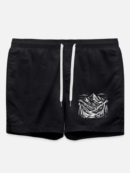 Mountain sketch landscape - Swim Trunks - black