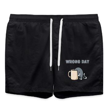 Wrong Day Cat - Funny Bad Day Coffee Meme - Swim Trunks - black - Front - AI Model Male 185 light (185cm)