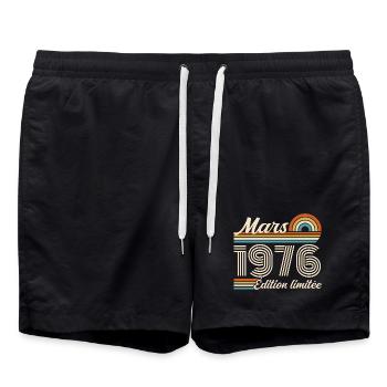 50th Birthday Gift - Born in March 1976 - Swim Trunks - black - Front - AI Model Male 185 light (185cm)