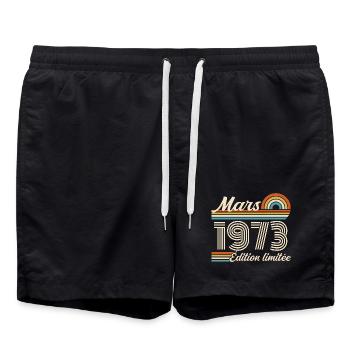 53. Geburtstagsgeschenk – Geboren im März 1973 - Badeshorts - Schwarz - Vorne - AI Model Male 185 light (185cm)
