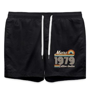 47th Birthday Gift - Born in March 1979 - Swim Trunks - black - Front - AI Model Male 185 light (185cm)