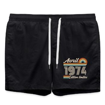  Avril 1974 anniversaire rétro 1974 April 1974 - Short de bain - noir - Devant - AI Model Male 185 light (185cm)