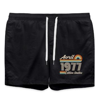 April 1977 Retro Birthday 1977 April 1977 - Swim Trunks - black - Front - AI Model Male 185 light (185cm)