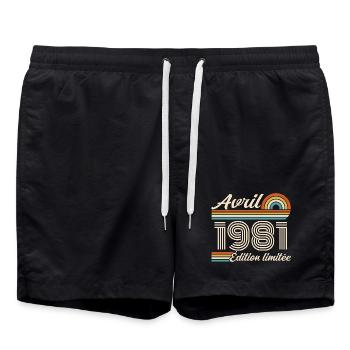  Avril 1981 anniversaire rétro 1981 April 1981 - Short de bain - noir - Devant - AI Model Male 185 light (185cm)