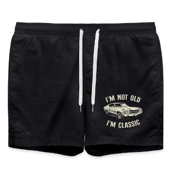 Ich bin nicht alt, ich bin Oldtimer-Papa-Humor - Badeshorts - Schwarz - Vorne - AI Model Male 185 light (185cm)