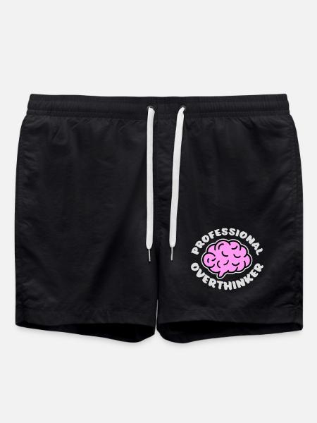 Professional Overthinker Funny Brooding Anxiety Logo - Swim Trunks - black