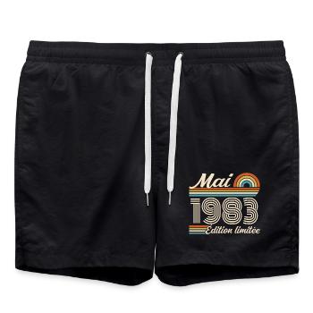 Cadeau Anniversaire 43 ans - Né mai 1983 - Short de bain - noir - Devant - AI Model Male 185 light (185cm)
