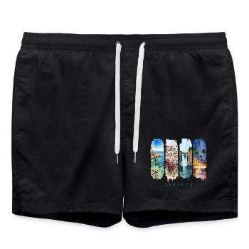 Antalya Design – Turkey Summer Holiday Motif - Swim Trunks - black - Front - AI Model Male 185 light (185cm)