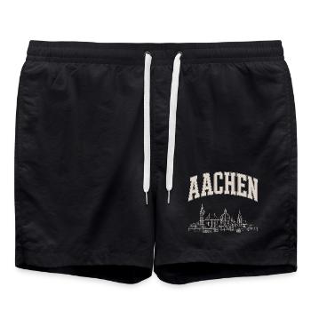 Aachen Skyline Panorama - Badeshorts - Schwarz - Vorne - AI Model Male 185 light (185cm)