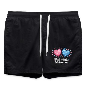 Pink Or Blue We Love You Baby Gender Reveal Design - Swim Trunks - black - Front - AI Model Male 185 light (185cm)