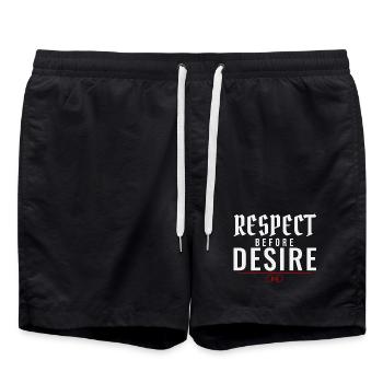 Respect Before Desire – Power Exchange Values - Swim Trunks - black - Front - AI Model Male 185 light (185cm)