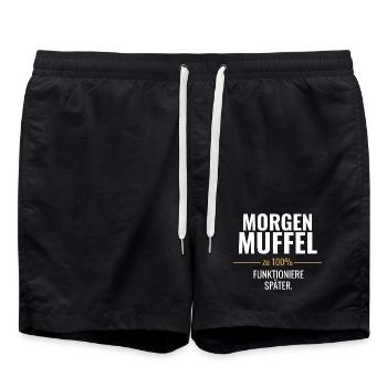 Morgenmuffel – Zu 100% funktioniere später - Badeshorts - Schwarz - Vorne - AI Model Male 185 light (185cm)