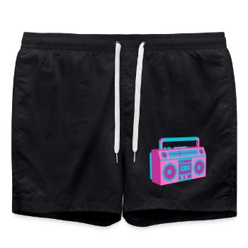 Boombox Ghettoblaster 80er Retro Roller Disco - Badeshorts - Schwarz - Vorne - AI Model Male 185 light (185cm)