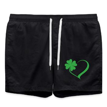 Green Shamrock Heart Design - Swim Trunks - black - Front - AI Model Male 185 light (185cm)