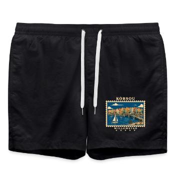 Curaçao Willemstad Vintage Reisemarke - Badeshorts - Schwarz - Vorne - AI Model Male 185 light (185cm)