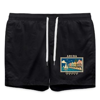 Aruba Oranjestad Vintage Reisemarke - Badeshorts - Schwarz - Vorne - AI Model Male 185 light (185cm)
