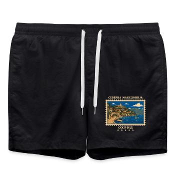 Nordmazedonien Ohrid Vintage Reisemarke - Badeshorts - Schwarz - Vorne - AI Model Male 185 light (185cm)