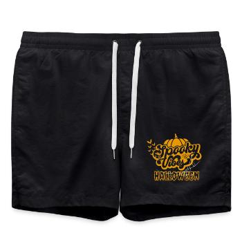 Spooky Vibes Halloween Pumpkin Bat Design - Swim Trunks - black - Front - AI Model Male 185 light (185cm)
