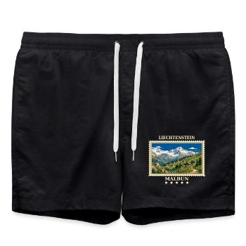 Liechtenstein Malbun Vintage Reisemarke - Badeshorts - Schwarz - Vorne - AI Model Male 185 light (185cm)