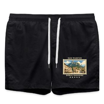 San Marino Borgo Maggiore Vintage Reisemarke - Badeshorts - Schwarz - Vorne - AI Model Male 185 light (185cm)