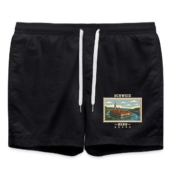 Schweiz Bern Vintage Reisemarke - Badeshorts - Schwarz - Vorne - AI Model Male 185 light (185cm)