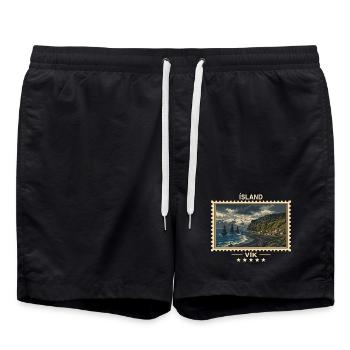 Island Vík Vintage Reisemarke - Badeshorts - Schwarz - Vorne - AI Model Male 185 light (185cm)