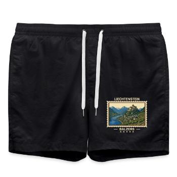 Liechtenstein Balzers Vintage Reisemarke - Badeshorts - Schwarz - Vorne - AI Model Male 185 light (185cm)