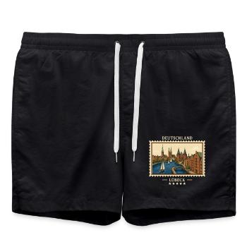 Deutschland Lübeck Vintage Reisemarke - Badeshorts - Schwarz - Vorne - AI Model Male 185 light (185cm)