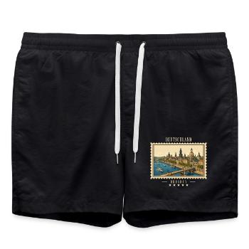 Deutschland Dresden Vintage Reisemarke - Badeshorts - Schwarz - Vorne - AI Model Male 185 light (185cm)