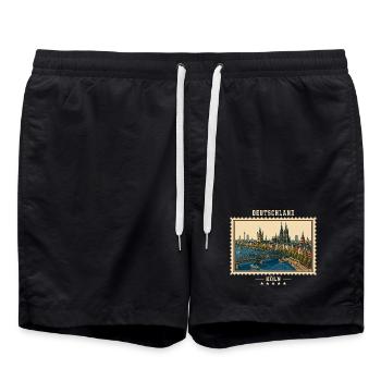 Deutschland Köln Vintage Reisemarke - Badeshorts - Schwarz - Vorne - AI Model Male 185 light (185cm)