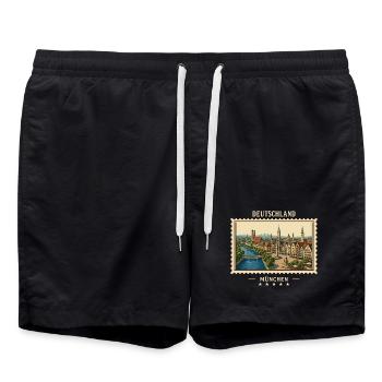 Deutschland München Vintage Reisemarke - Badeshorts - Schwarz - Vorne - AI Model Male 185 light (185cm)